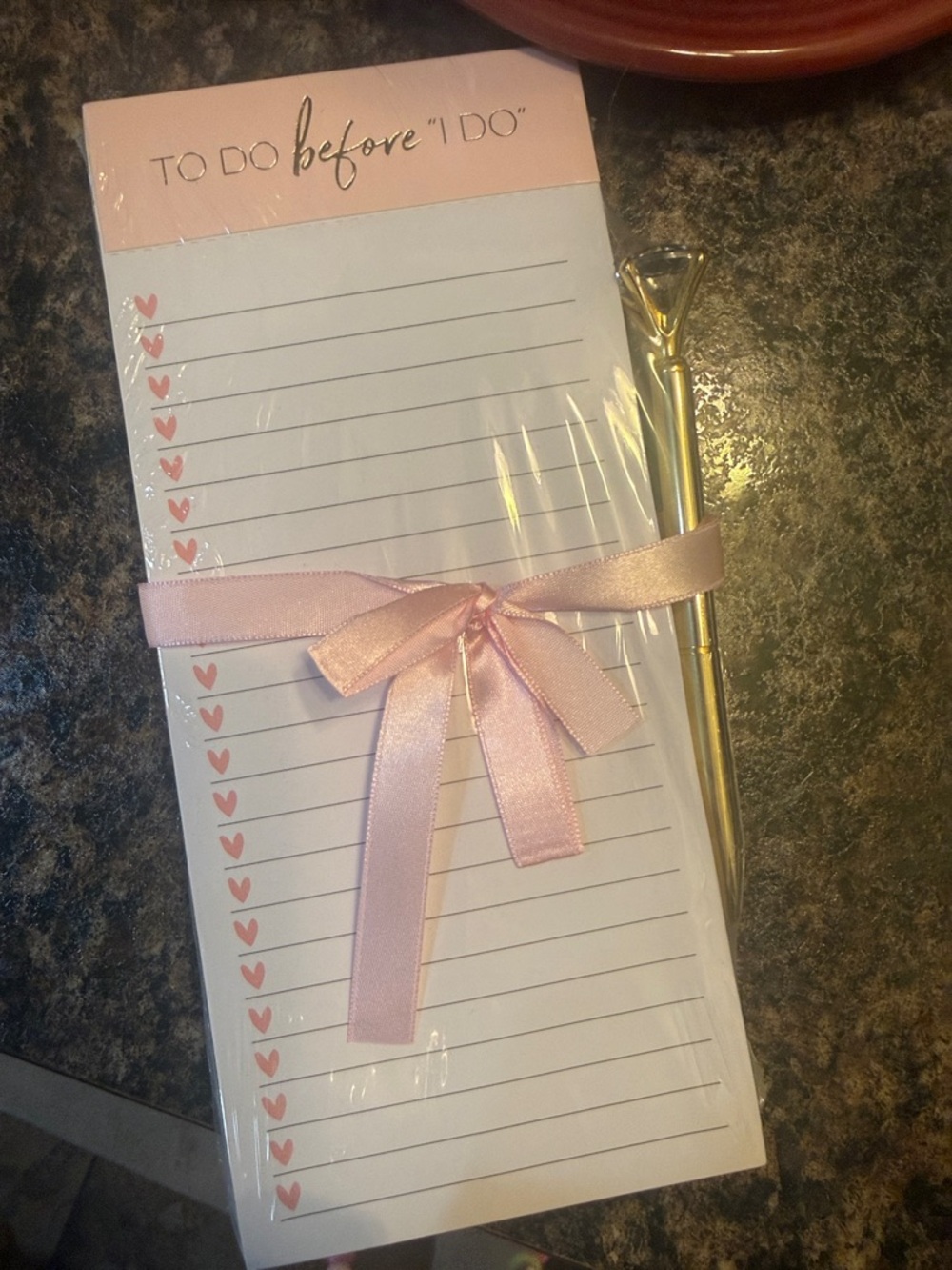 'To Do Before I Do' Pink Bridal Notepad with Gold Diamond Pen